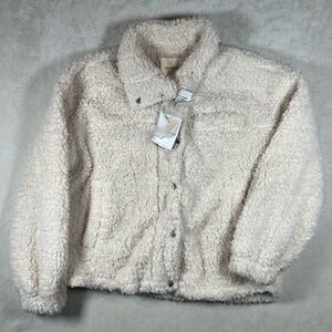 NWT Thread & Supply Nordstroms Medium Cream Sherpa Retro Pile Button Coat Jacket